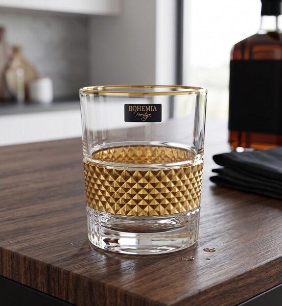 BOHEMIA PRESTIGE ELEGANTE ROYAL GOLD POHÁR NA WHISKY 340ML SADA 6KS