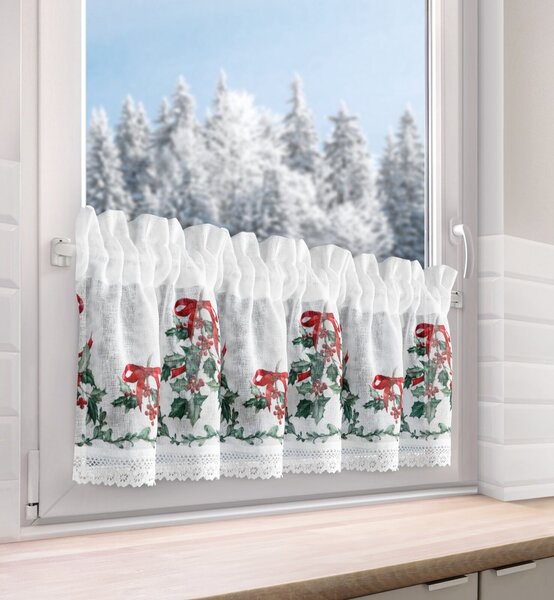 KRÁTKA VIANOČNÁ ZÁCLONA NA PÁSKE XMAS7 150X30 CM VZOROVANÁ