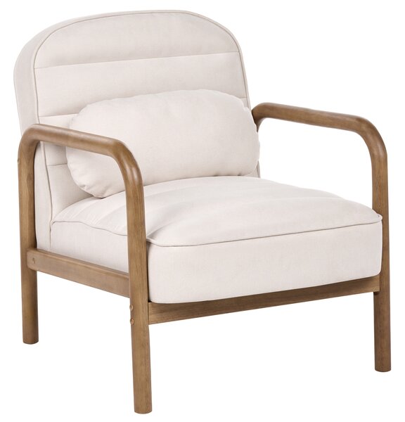 Kreslo svetlobéžové látkové čalúnenie drevený rám s vankúšom mid-century modern štýl obývacia izba