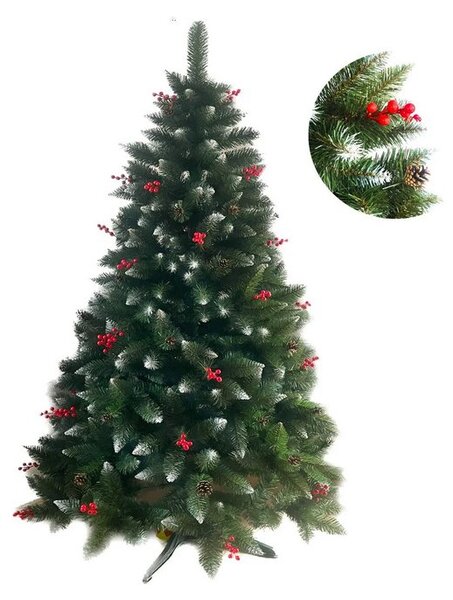 Umelý 3D vianočný stromček BOROVICA s jarabinou 160 cm