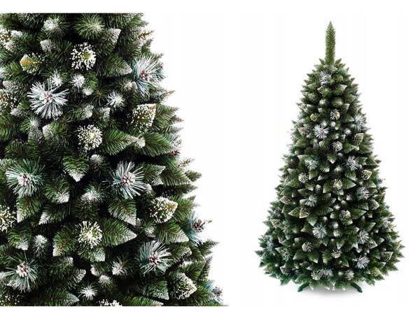 Umelý 3D vianočný stromček BOROVICA smaragdová 160cm so šiškami zasnežená