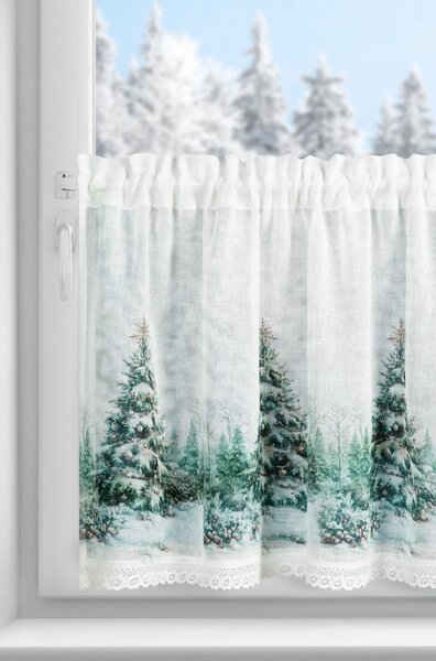 KRÁTKA VIANOČNÁ ZÁCLONA NA PÁSKE XMAS9 150X60 CM VZOROVANÁ