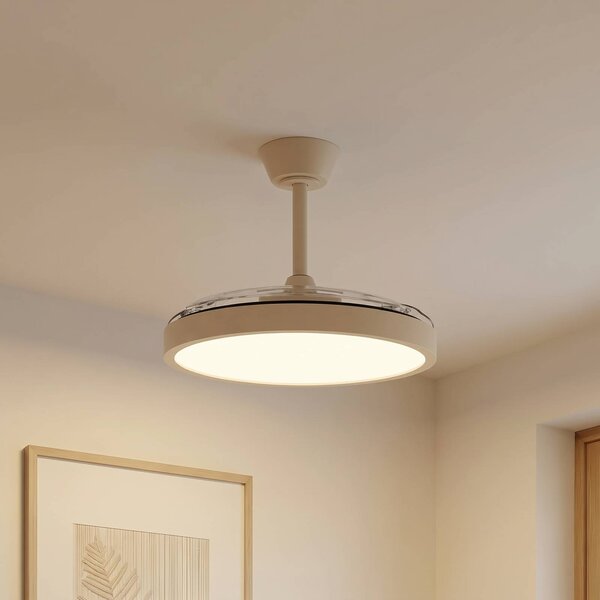 Lindby Stropný ventilátor LED Orasu, Ø 107 cm, béžový,, Krémová / jantárovo žltá, Obývacia izba / jedáleň, kov, Moderný