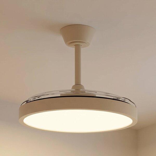 Lindby Stropný ventilátor LED Orasu, Ø 107 cm, béžový,, Krémová / jantárovo žltá, Obývacia izba / jedáleň, kov, Moderný