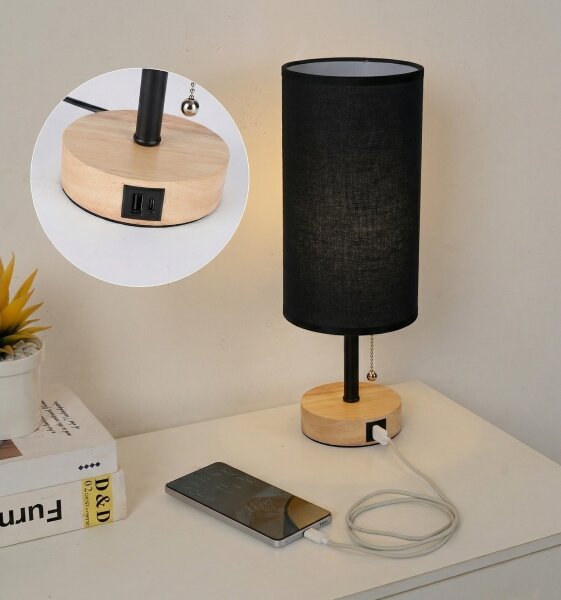 Brilagi - Stolná lampa s USB portom TABLON 1xE27/25W/230V dub/čierna