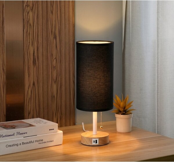 Brilagi - Stolná lampa s USB portom TABLON 1xE27/25W/230V dub/biela/čierna