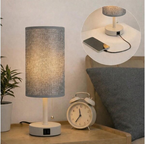 Brilagi - Stolová lampa s USB portom TABLON 1xE27/25W/230V béžová/sivá
