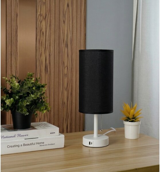 Brilagi - Stolová lampa s USB portom TABLON 1xE27/25W/230V biela/čierna