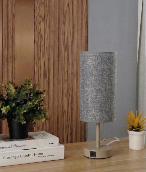 Brilagi - Stolová lampa s USB portom TABLON 1xE27/25W/230V béžová/sivá