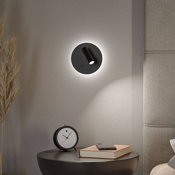 Paulmann LED nástenný reflektor s akumulátorom Kiora, čierny, výška 20 cm, stmievač, Čierna, Obývacia izba / jedáleň, kov, Moderný, Nástenné bodové svietidlo