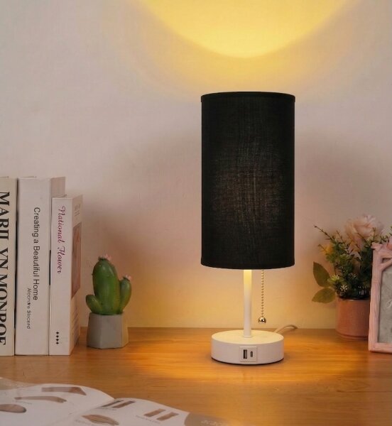 Brilagi - Stolová lampa s USB portom TABLON 1xE27/25W/230V biela/čierna