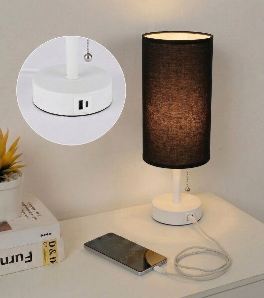 Brilagi - Stolová lampa s USB portom TABLON 1xE27/25W/230V biela/čierna