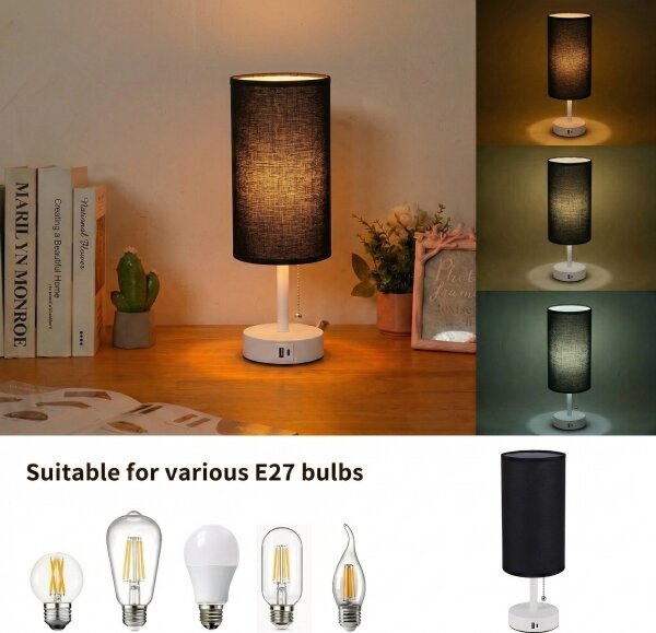 Brilagi - Stolová lampa s USB portom TABLON 1xE27/25W/230V biela/čierna