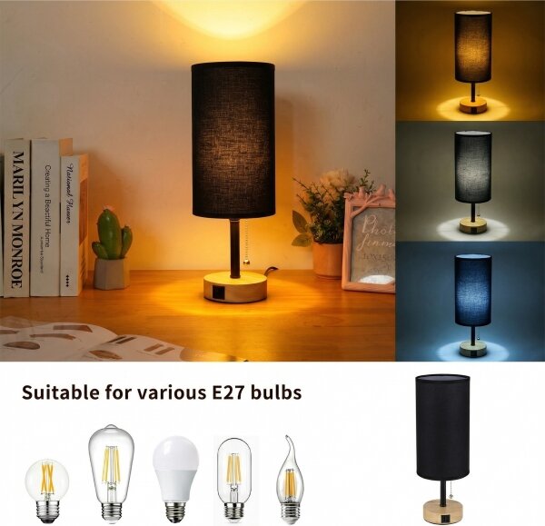 Brilagi - Stolná lampa s USB portom TABLON 1xE27/25W/230V dub/čierna