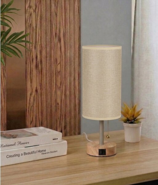 Brilagi - Stolná lampa s USB portom TABLON 1xE27/25W/230V dub/béžová