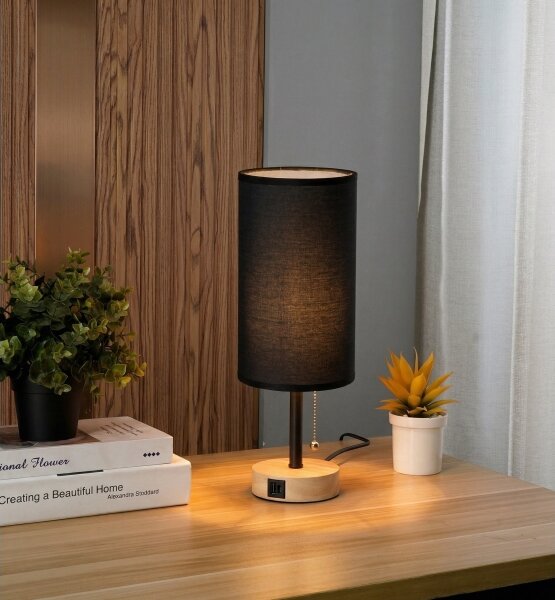Brilagi - Stolná lampa s USB portom TABLON 1xE27/25W/230V dub/čierna