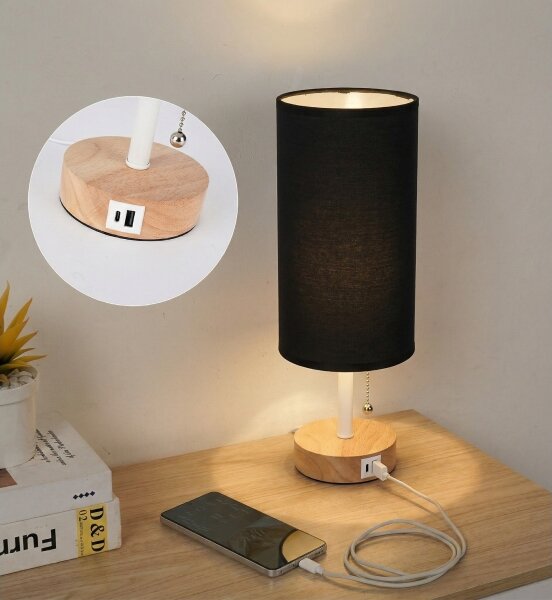 Brilagi - Stolná lampa s USB portom TABLON 1xE27/25W/230V dub/biela/čierna
