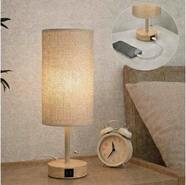Brilagi - Stolná lampa s USB portom TABLON 1xE27/25W/230V dub/béžová