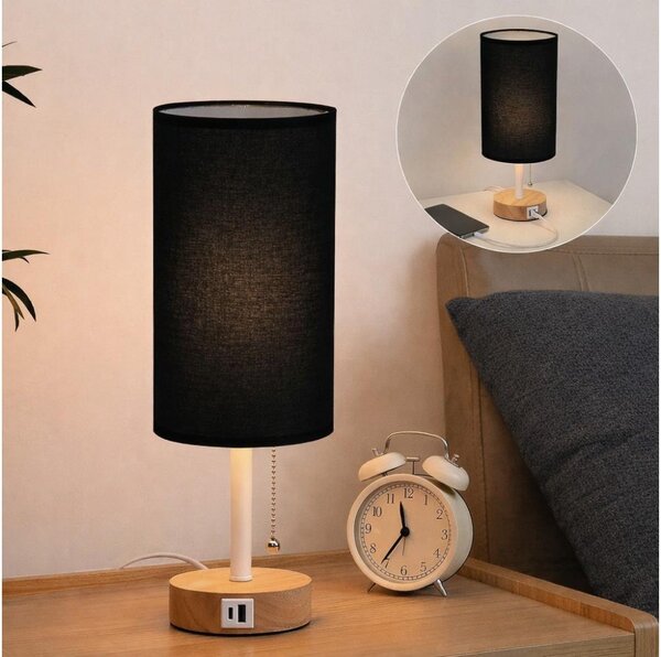 Brilagi - Stolná lampa s USB portom TABLON 1xE27/25W/230V dub/biela/čierna