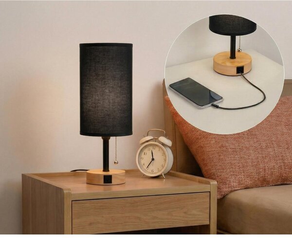 Brilagi - Stolná lampa s USB portom TABLON 1xE27/25W/230V dub/čierna