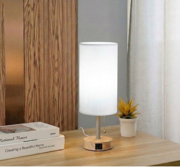 Brilagi - Stolná lampa s USB portom TABLON 1xE27/25W/230V dub/béžová/biela