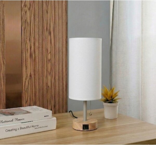 Brilagi - Stolná lampa s USB portom TABLON 1xE27/25W/230V dub/béžová/biela