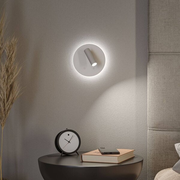 Paulmann LED nástenný reflektor s akumulátorom Kiora, biely, výška 20 cm, stmievač, Biela / opálová, Obývacia izba / jedáleň, kov, Moderný, Nástenné bodové svietidlo