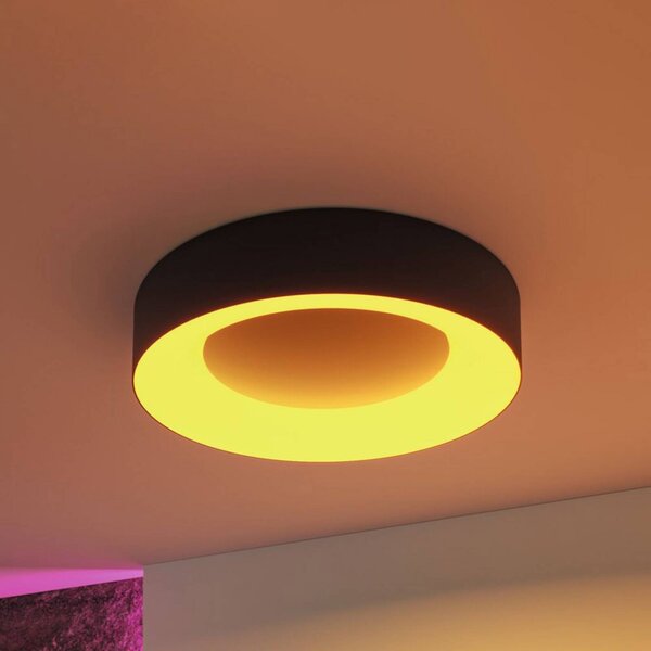Paulmann Stropné LED svetlo Smart Casca, čierne, Ø 40 cm, RGBW, IP44, Čierna, Obývacia izba / jedáleň, kov, Moderný, Závesné svietidlo