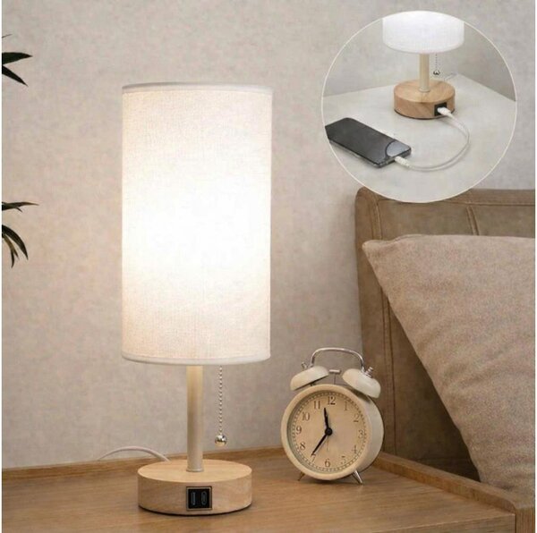 Brilagi - Stolná lampa s USB portom TABLON 1xE27/25W/230V dub/béžová/biela