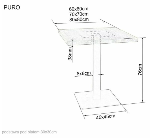 Čierny jedálenský stôl s doskou v dekore dub PURO 70x70