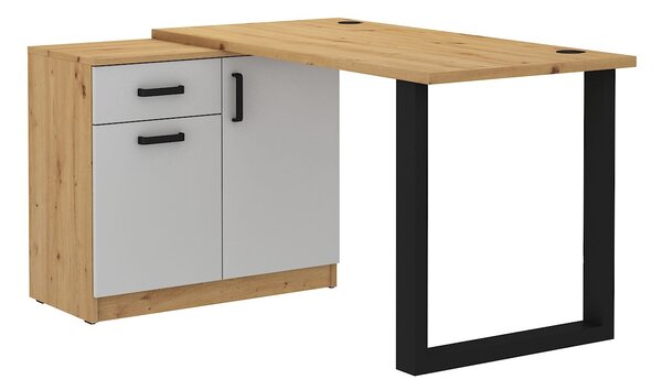 Rohový písací stôl LUGANO 138 cm s komodou Farba: Dub artisan + svetlo sivý korpus