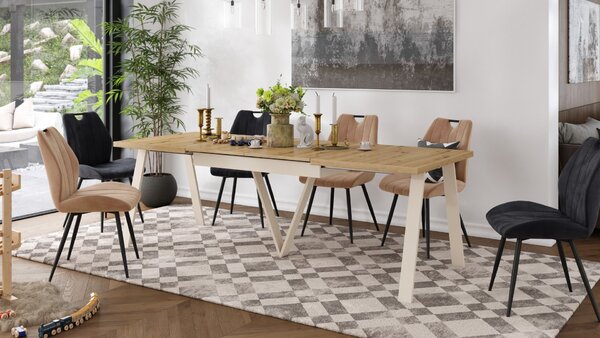 AVERY Dub Artisan/spodok béžový - LOFTOVÝ / PRIEMYSELNÝ STÔL DO OBÝVAČKY/ JEDÁLNE ROZKLADACÍ DO 290 cm!