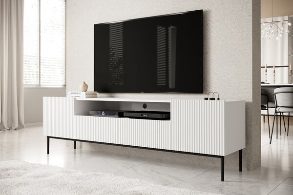 TV stolík Nicole 200 cm s otvorenou policou - biely mat / čierna
