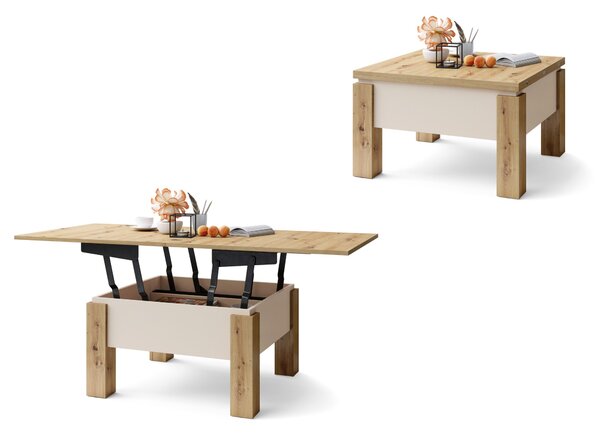 OSLO dub artisan / béžová, rozkladací konferenčný stolík s výškovo nastaviteľnou stolovou doskou