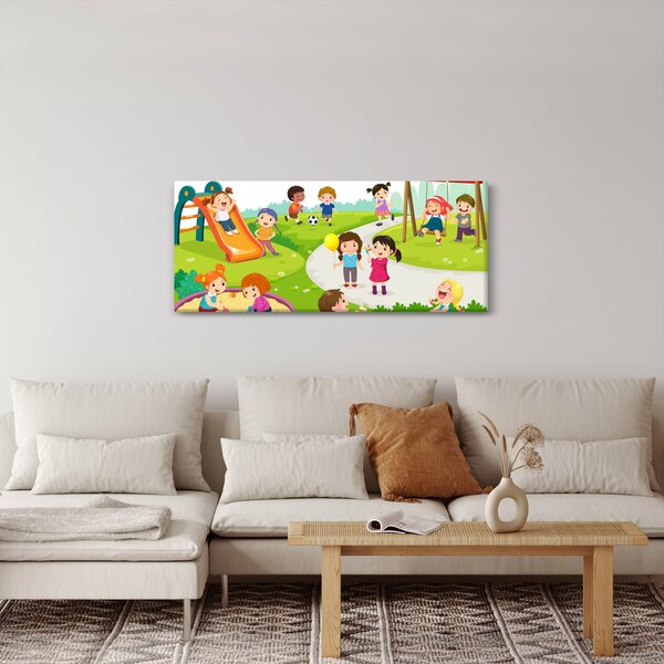 Obraz detských radovánok na pieskovisku (120x50 cm)
