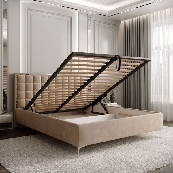 ČALÚNENÁ POSTEĽ NOEMI SILVER 140x200 S ROŠTOM ROYAL VELVET 170