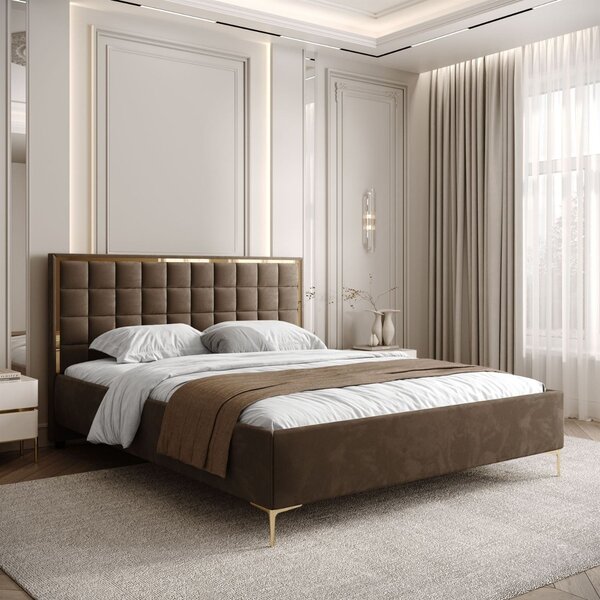 ČALÚNENÁ POSTEĽ NOEMI GOLD 140x200 S ROŠTOM ROYAL VELVET 196