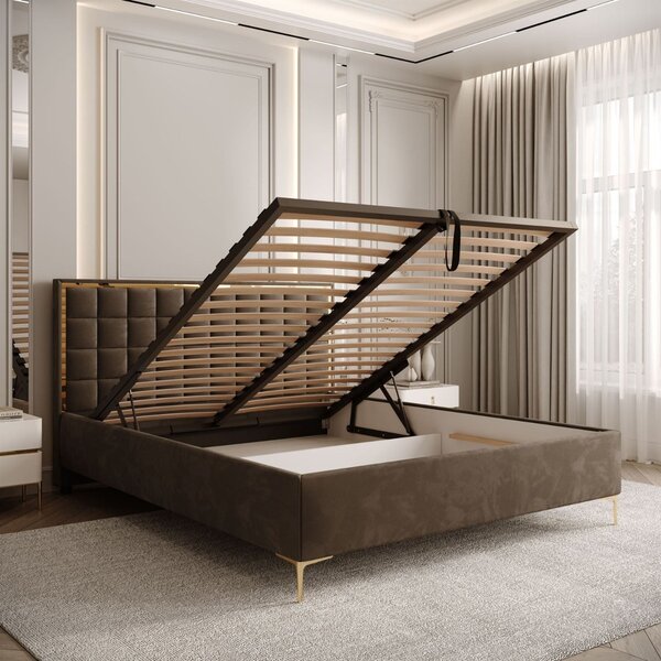 ČALÚNENÁ POSTEĽ NOEMI GOLD 140x200 S ROŠTOM ROYAL VELVET 196