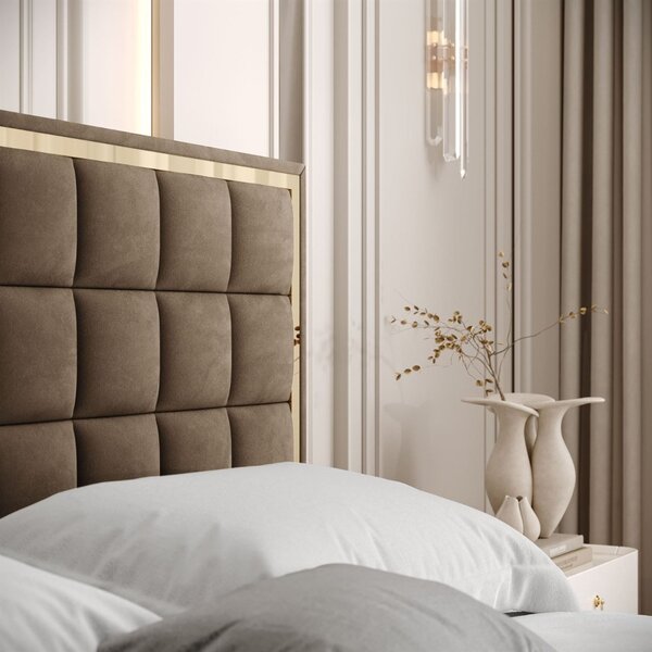 ČALÚNENÁ POSTEĽ NOEMI GOLD 140x200 S ROŠTOM ROYAL VELVET 196