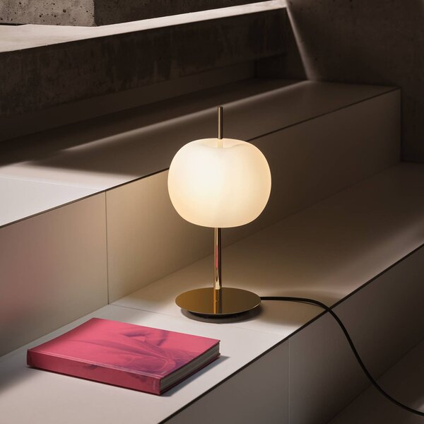 Stolová LED lampa kdln KUSHI, mosadz, výška 32 cm, stmievač, Mosadz / zlato, Obývacia izba / jedáleň, Sklo, Dizajn