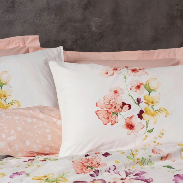 POSTEĽNÁ BIELIZEŇ, biela, lososová, 155/220 cm - Online Only bytové doplnky, Online Only
