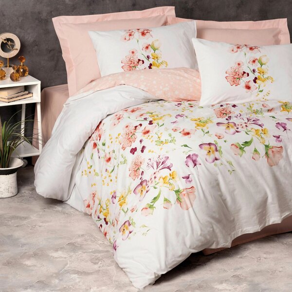POSTEĽNÁ BIELIZEŇ, biela, lososová, 155/220 cm - Online Only bytové doplnky, Online Only