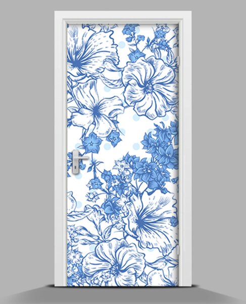 Nálepka fototapeta na dvere Maľované kvety v modrej farbe