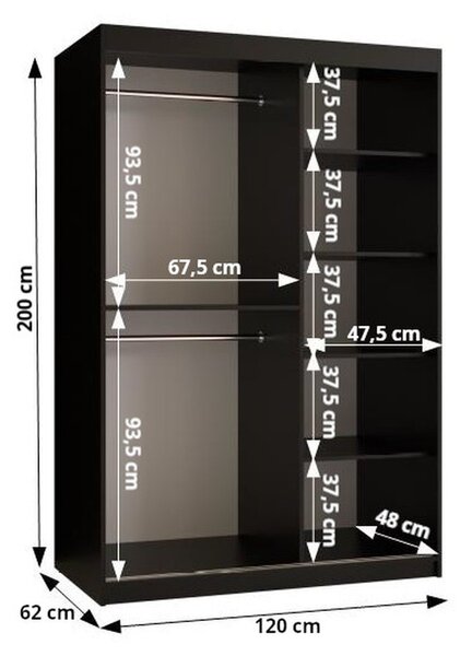 Šatníková skriňa s posuvnými dverami SUZAN 1 - šírka 120 cm, biela / čierna