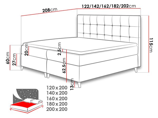Boxspringová dvojlôžková posteľ 180x200 SERAFIN - šedá + topper ZDARMA