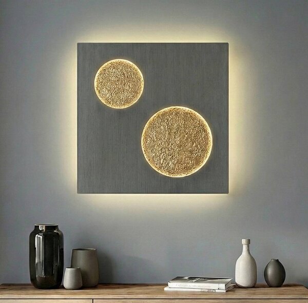 Lucande LED nástenné svetlo Delin, sivá/zlatá, 55 x cm, stmievateľné, Hliník / sivá / zinok, Obývacia izba / jedáleň, kov, Moderný