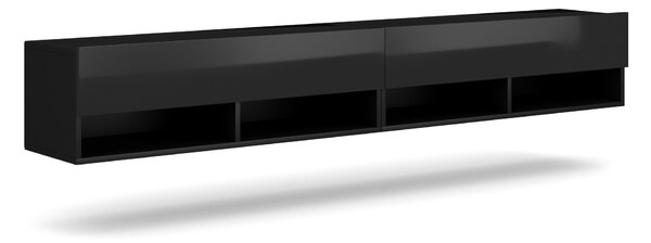 Vivaldi Závesný TV stolík Derby 200 cm čierny mat/čierny lesk