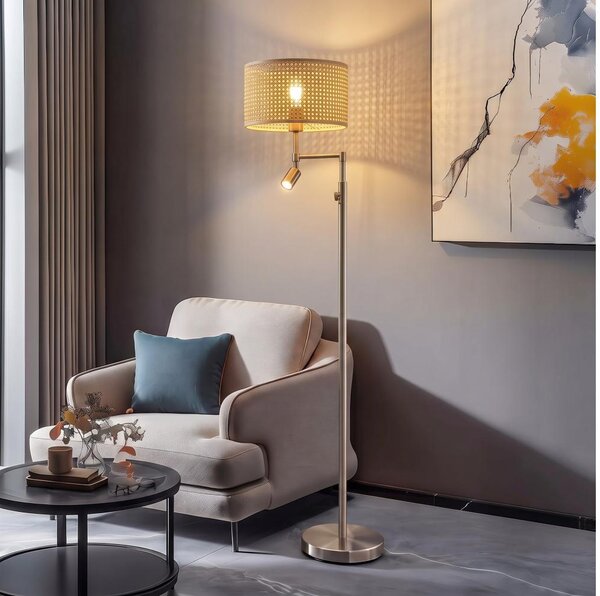 BRILAGI - LED Stojacia lampa CERIA 1xE27/60W/230V + LED/2,1W matný chróm/bambus
