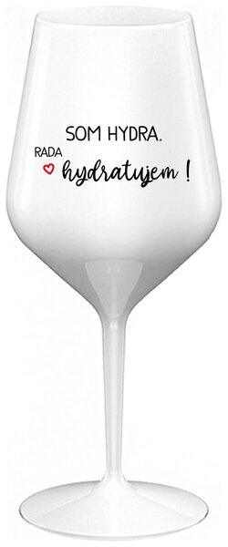 Biely nerozbitný pohár na víno 470 ml - SOM HYDRA. RADA HYDRATUJEM!