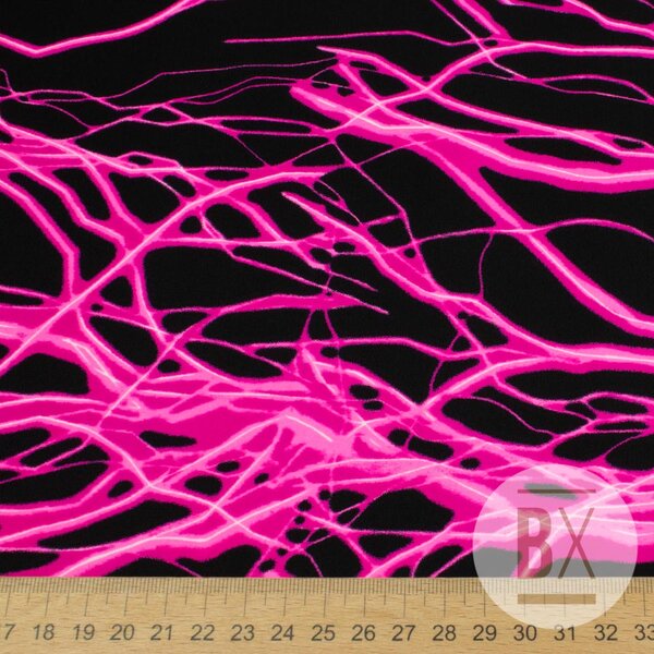 Metráž Plavkovina vzorovaná - Storm black/pink